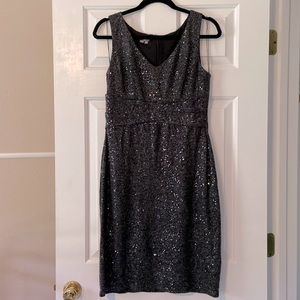 Grey Party Dress with Clear Sequins, Sleeveless- size 10